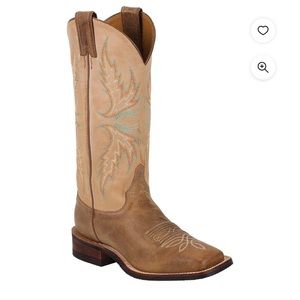 Women Justin Bent Rail Arizona Mocha Square Toe Leather Embroidered Cowboy Boot